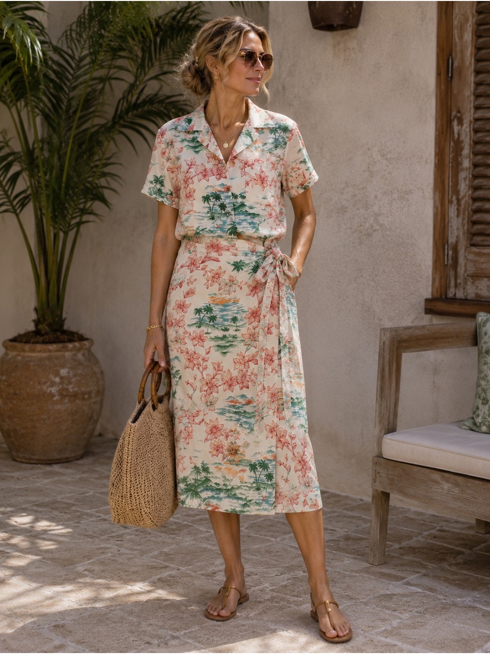 Pendleton Cream Floral Tropical Skirt Set